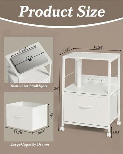 Faesun Swivel Lift Top Nightstand with Charging Station, Rolling Side Table for Recliner, Bedside Table with Wheels & a Fabric Drawer, for Small Spaces, for Bedroom, Living Room, White - color: White, size: 1 Drawer