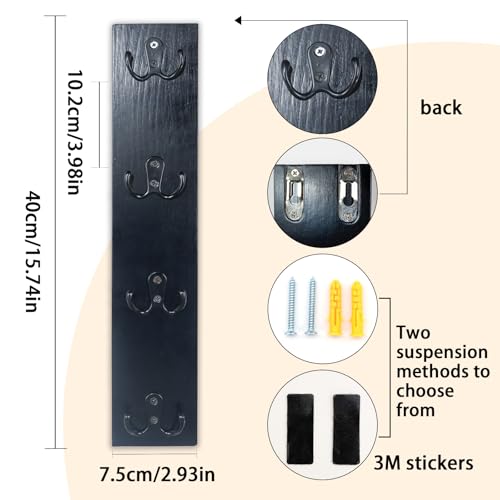 Yohsnor Vertical Key Holder Wall Mount - Stylish Home Decor for Entryway, Space-Saving Hook Rack & Organizer for Keys, Wallets, and More - Ideal for Small Spaces & Versatile Storage Solutions - color: Black