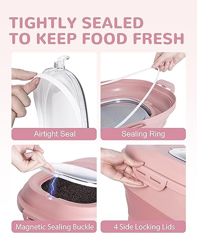 30-35 Lbs Dog Food Storage Container Collapsible Dog Food Container with Airtight Lids, Wheels, Scoop and 2pcs Food Storage Containers, Large Pet food storage for Dog, Cat (Pink) - color: Pink