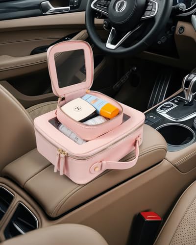 LETGO Clear Makeup Bags Set - TSA Approved Toiletry Bag with Handle Large Opening, Clear Toiletry Bags Case Pouch for Traveling Travel Car Orangizer Storage Essentials (Mini+Large Pink) - color: 0-Large+Mini-Pink