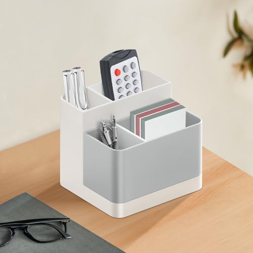 Poeland Desktop Storage Organizer, Pen and Pencil Cases Boxes, Pen or Pencil Holder Box Container for Desk, Office Supplies, Vanity Table - color: White+Gray