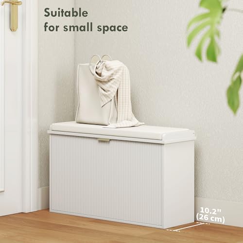 HOMCOM Narrow Shoe Bench with Padded Seat Cushion and Flip-Drawer, Small Entryway Bench Holds up to 265lb, Shoe Cabinet, 31.5x10.2x18.7 Inches, White - color: White, size: 31.5" x 10.2" x 18.7"