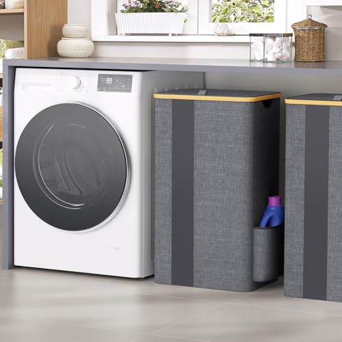 BlissTotes Laundry Basket with Lid, 100L Clothes Laundry Hamper with Handles and Removable Laundry Bag, Breathable Design Hamper with Lid for Bedroom, Bathroom, Dorm, Laundry Room - Light Grey - color: Light Grey, size: 100L