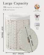 SETVSON Laundry Hamper with Lid Laundry Basket with Lid 19.0 Gal (72 L) Round Wicker Laundry Basket Handwoven Rattan Basket with Lid Removable Bag 2 Mesh Bags Handles for Living Room Bathroom White - color: White, size: 72L
