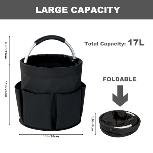 Cleaning Caddy with Handle, 17L Foldable Cleaning Supplies Organizer, Portable Storage Basket, Cleaning Supply Caddy, Multifunctional Cleaning Bucket Bag for Garden, Home, Kitchen (Black) - color: Black