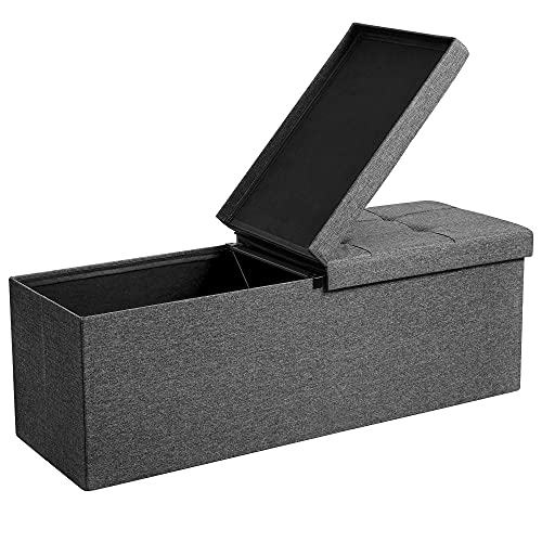 SONGMICS MAZIE Collection - 43 Inches Storage Ottoman, Foldable Storage Bench with Flipping Lid, 660 lb Load Capacity, for Entryway, Living Room, Bedroom, Dark Gray ULSF76GYZ - color: Dark Gray, size: 15"D x 43"W x 15"H