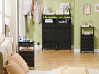 Furnulem 5 Drawers Dresser with Charging Station, Fabric Chest of Drawers with Open Shelf, Tall Night Stand, Bedside Table for Closet, Entryway, Bedroom Furniture, 3 Ways to Use, Black Oak - color: Black Oak, size: 5 Drawer