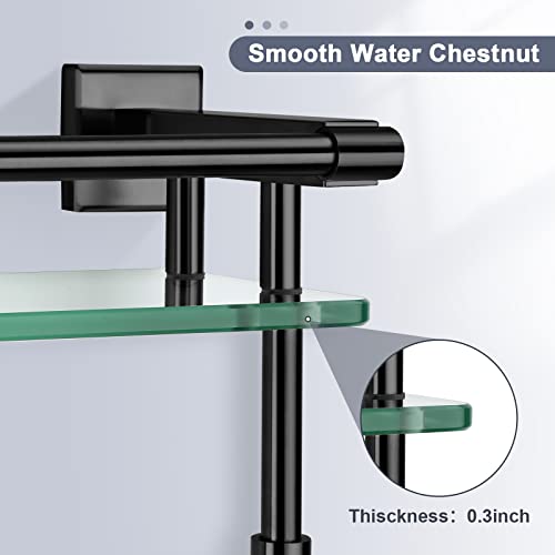 20-inch Glass Shelf with Towel bar, Matte Black-Finished Rail, Rectangular Stainless Steel Shelf, Wall-Mounted Storage Rack - color: Matte Black, size: 20-inch with Railing