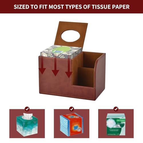 PU Leather Square Tissue Box Cover,Multifunctional Tissue Box Holder,Tissue Box with Storage,Tissue and Remote Control Holder,Tissue Box Decorative Desk Organizer for Home&Office,Brown - color: Brown