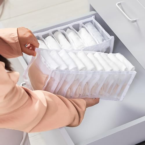2 Pcs 11 Grids 7 Grids Underwear Drawer Organisers Sock Drawer Organizer Divider Underwear Storage Boxes Foldable Closet Dresser Drawer Organizer for Storing Socks Gray - color: Gray