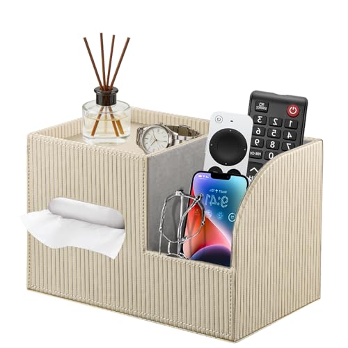 Modern PU Leather Cube Tissue Box Cover with Storage Tray, Multifunctional Remote Control Holder & Facial Tissue Dispenser Organizer for Nightstand, Bathroom, Bedroom, Office & Home Decor - color: Apricot