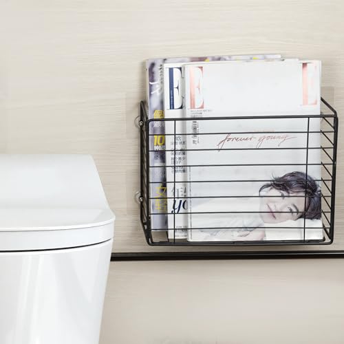 Lonian Wall Mounted Storage Basket, Black Metal Wire Kitchen Wrap Organizer Rack, Heavy Duty Hanging Basket for Cabinet Door, Pantry, Cutting Boards, Foil, and Cleaning Supplies