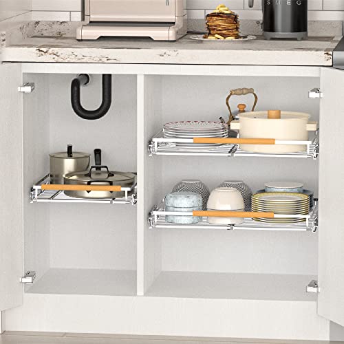 Large Pull Out Kitchen Cabinet Organizer, 22.7''-39.8''Width, Heavy Duty Slide Out Pantry Shelves Sliding Drawer Storage for Kitchen, Under Sink, Bathroom, Wardrobe, Set of 2 - color: 2 pack, size: XL(22.7''-39.8''W x 22''D)