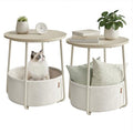 VASAGLE LILEA Collection - Small Round Side End Table, Modern Nightstand with Fabric Basket, for Living Room, Bedroom, Set of 2, Cream White ULET225LL01S - color: Cream White, size: Round + 2 pack
