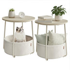 VASAGLE LILEA Collection - Small Round Side End Table, Modern Nightstand with Fabric Basket, for Living Room, Bedroom, Set of 2, Cream White ULET225LL01S - color: Cream White, size: Round + 2 pack