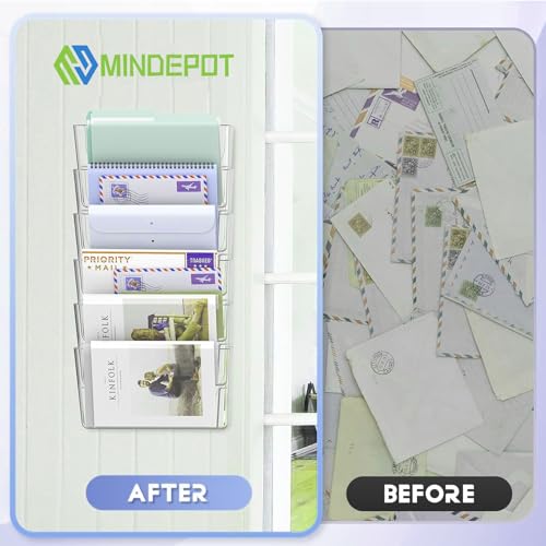 MINDEPOT 6 Pockets Acrylic Wall File Organizer, Clear Wall File Holder, Plastic Hanging Wall File Holder for Office, School and Home, Clear - color: Clear, size: 6Pack