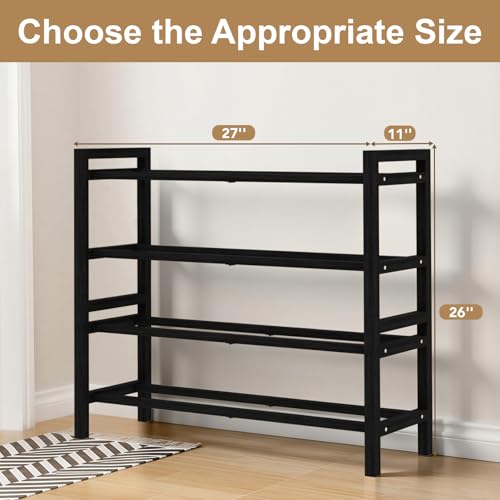 Haddockway Bamboo Shoe Rack for Closet, Free Standing Shoe Organizer with Smooth Round Rods & Convenient Handles, Stackable Shoe Storage Shelf for Entryway, Hallway(Black, 4-Tier) - color: Black, size: 4-Tier_Standard