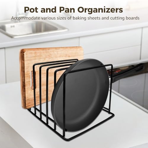Homaisson Kitchen Pan Organizer Pot Rack 2 Pack,5-Slot Holder for Thin Pans Baking Trays and Cutting Boards for Kitchen Countertop Cabinet Storage