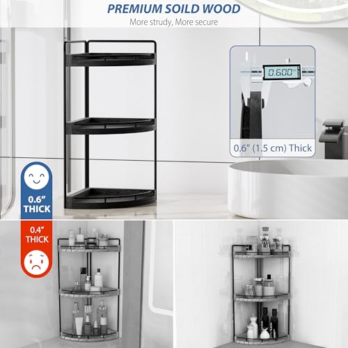 Corner Bathroom Counter Organizer, 3 Tier Bathroom Sink Shelf Countertop, Wood Vanity Skincare Storage for Toiletries Decor, Makeup, Dresser(Black) - color: Black