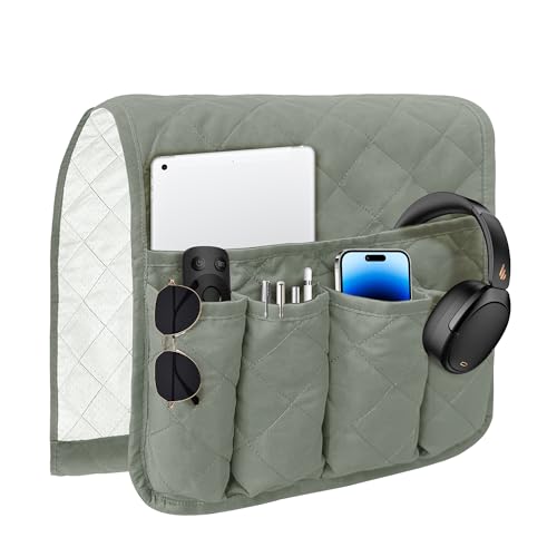 MEHIDFY Sofa Armrest Caddy, Waterproof Bedside Storage Organizer, Non Slip Armchair Pockets, Remote Control Holder for Couch, Handy Pouches with 6 Pockets for TV Remote, Phone, Magazine(Grey) - color: Grey