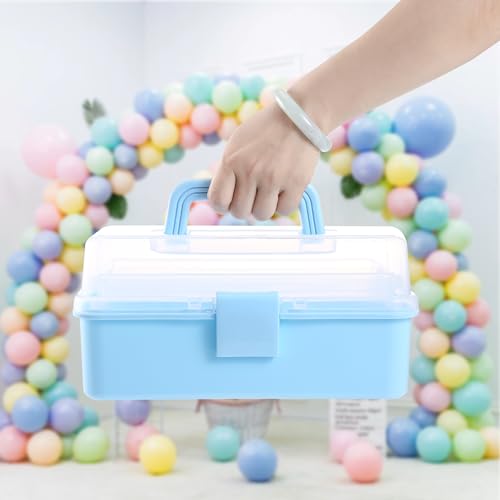 11(in) Versatile Three-Layer Folding Organizer Box,Ideal for Art & Crafts,Toys,Sewing Supplies,Jewelry and Tools,Storage with Dual Trays,Elegant Blue - color: Blue