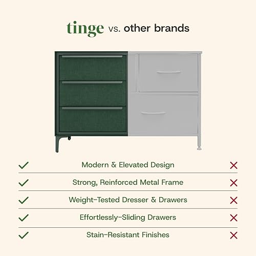 tinge Naima Premium Fabric Dresser - Strong Metal Frame, 6 Spacious Sag-Proof Drawers with Sleek Metal Handles - Premium & Durable Storage Solution for Your Home (Green) - color: Green, size: 14"D x 39.5"W x 28"H (6 Drawers)