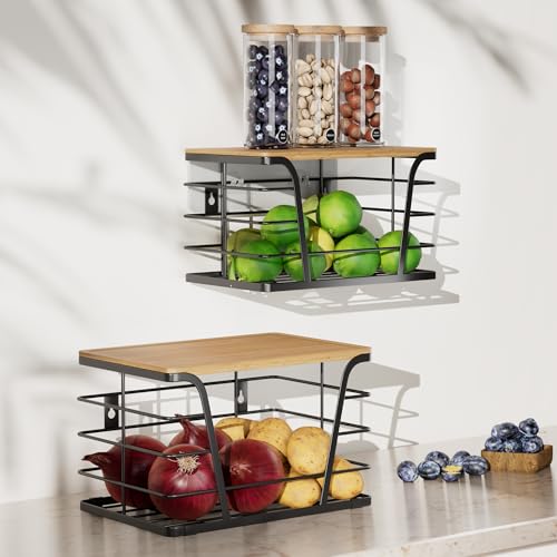 TIDIIABODE 2 Pack Extra Large Pantry Storage Organizers, Pantry Baskets organization, Potato and Onion Storage Bin, Wall Mount Trash Bag Storage for 13-33 Gallon Bags with Bamboo Top, Black - color: 2-Pack-XL&L-Black