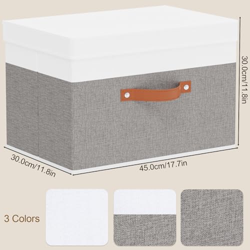 Storage Bins, Storage Baskets with Lids, 17.7 x 11.8 x 11.8 Inch Closet Organizer Boxes with Double Handles, White and Grey, 3-Pack - color: White/Grey, size: 17.7x11.8x11.8in(3-Pack)
