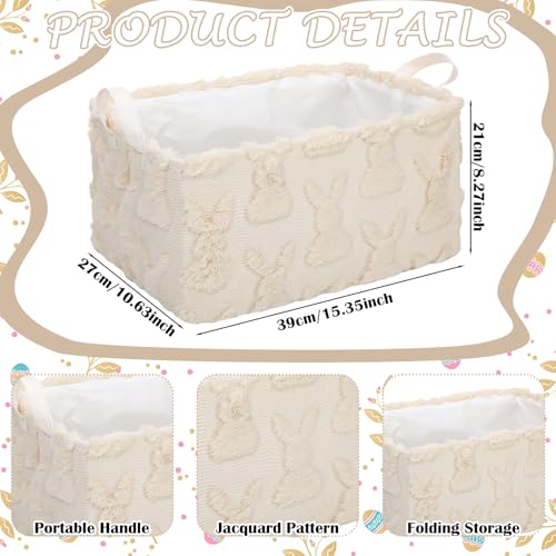 Kathfly Beige Rabbit Storage Baskets Easter Bunny Laundry Basket Plush Faux Fur Jacquard Design with Handles Waterproof Storage Bins Fabric Shelf Baskets for Easter Party Decorations - style: Beige Rabbit