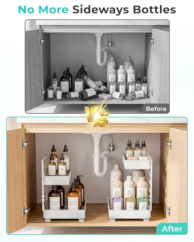 EVERIE Metal Pull Out Slide Shelf Organizer for Framed or Frameless Under Sink CabinetsOrganization in Kitchen, Bathroom, Counter, Cabinets (White, 1 Set) - color: White, size: 1 Set