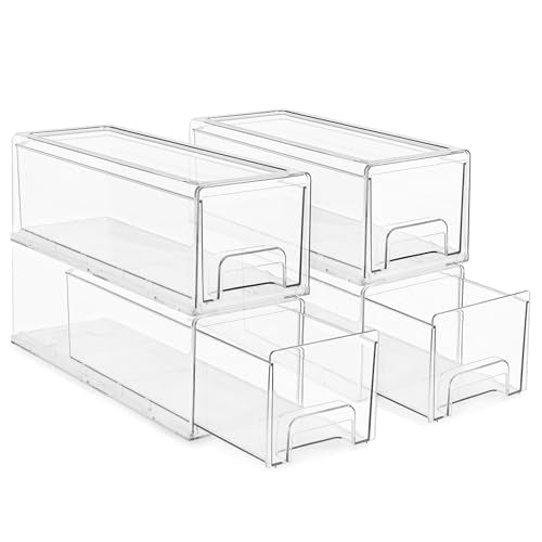 Sorbus Small Wide Clear Stackable Storage Drawers – 4-Pack Plastic Organizer Bins with Handles – Stackable Pull-Out Storage Drawers for Closet, Pantry, Office, Bathroom, Craft, and Toy Organization - color: 4 Pack, size: Small Wide