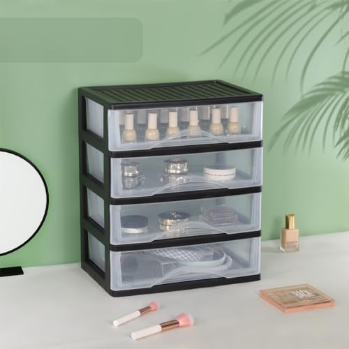 BYCY Medium 4 Drawer Clear Stacking Desktop Organizer for Office Supplies,Stackable Storage Drawers Plastic Storage Bins For Kitchen Cabinets, Pantry, Home Organization (Black, Medium 4Drawer) - size: Medium 4Drawer