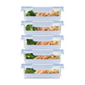 Ello Duraglass 3.4 Cup Meal Prep Sets 10Pc, 5 Pack Set- Glass Food Storage Container with Silicone Boot and Airtight BPA-Free Plastic Lids, Dishwasher, Microwave, and Freezer Safe, Halogen Blue - color: Halogen Blue with Boot, size: 3.4 Cup