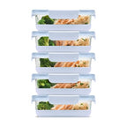 Ello Duraglass 3.4 Cup Meal Prep Sets 10Pc, 5 Pack Set- Glass Food Storage Container with Silicone Boot and Airtight BPA-Free Plastic Lids, Dishwasher, Microwave, and Freezer Safe, Halogen Blue - color: Halogen Blue with Boot, size: 3.4 Cup