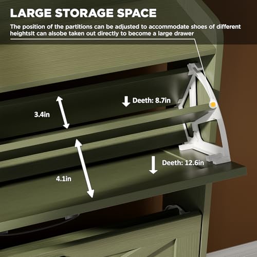 Maupvit Shoe Storage Cabinet with 2 Flip Drawers, Freestanding Shoe Organizer with Metal Legs for Entryway, Narrow Shoe Rack Cabinet, Green - color: Green, style: 2-Drawers