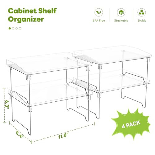 STARLATTA Acrylic Cabinet Organizer Shelf,4 Pcs Stackable Kitchen Counter Shelves,Spice Rack,Countertop Organizers,Clear Plastic Storage Organization for Makeup，Bathroom,Cupboard,Desk,Pantry - color: clear, size: 4 pack