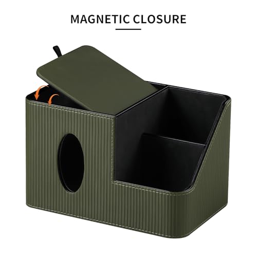 PU Leather Square Tissue Box Cover with Magnetic Closure, Tissue Holder with Storage Tray & Remote Control Organizer, for Nightstand, Living Room, Bathroom, Office Desk (Green Stripes) - color: Green Stripes