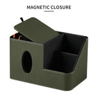 PU Leather Square Tissue Box Cover with Magnetic Closure, Tissue Holder with Storage Tray & Remote Control Organizer, for Nightstand, Living Room, Bathroom, Office Desk (Green Stripes) - color: Green Stripes