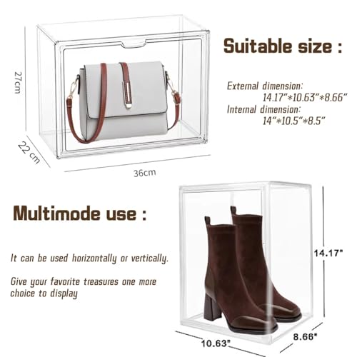ZLLZUU Clear Stackable Plastic Storage Bins with Lid, Dustproof Book Cosmetic Acrylic Display Cases with Magnetic Door, Large Figures Collectibles Showcase - color: Clear-x-large-1pcs