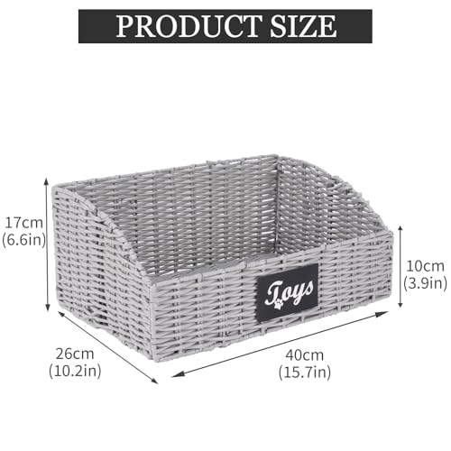 Dog Toy Basket Large Durable Metal Woven Foldable Storage Bin, Living Room Bedroom Entryway Toy Storage Organizer Rustic Trapezoid Pet Basket for Dogs Puppies and Home Floor Corners - color: Grey Solid Imitation Vine