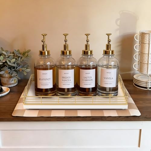 Large Bathroom Vanity Tray – 13" x 8" Oak Decorative Wooden Tray for Bathroom Countertop & Vanity Organizer, Wood Tray for Perfume, Skincare & Accessories Storage, Vanity Dresser Decor Gold & White - color: Gold & White, size: 13" x 8" x 2"