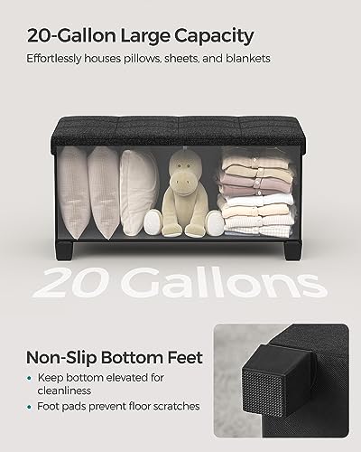 SONGMICS Storage Ottoman Bench, Foldable Foot Rest with Legs, 15 x 30 x 15.2 Inches, End of Bed Bench, Storage Chest, Load up to 660 lb, for Living Room, Bedroom, Entryway, Ink Black ULSF016B01 - color: Ink Black, size: 15"D x 30"W x 15.7"H
