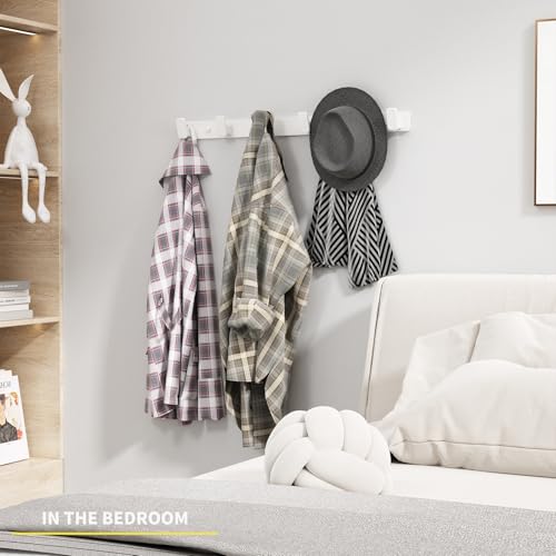 Coat Hook Wall Rack Hanger - White Coat Rack with 6 Hooks Wall Hooks for Hanging Hat Key Bag Towel Wall Mount Coat Holder - color: White, size: Rectangle 6 Hooks 1 Pack