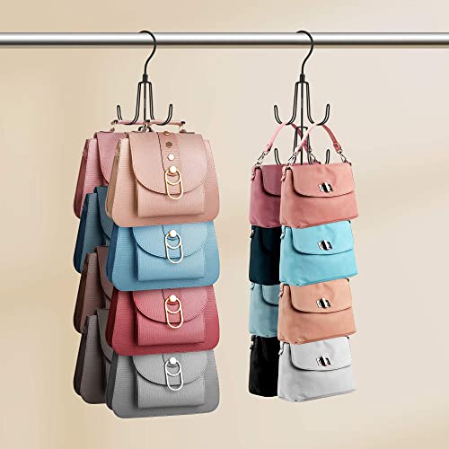 ZEDODIER 2 Pack Purse Organizer for Closet, Rotatable Purse Hanger Bag Holder, Max 16 Storage Capacity Backpack Rack, Metal Space Saving Hanger, Black - color: Black, size: 2 Pack