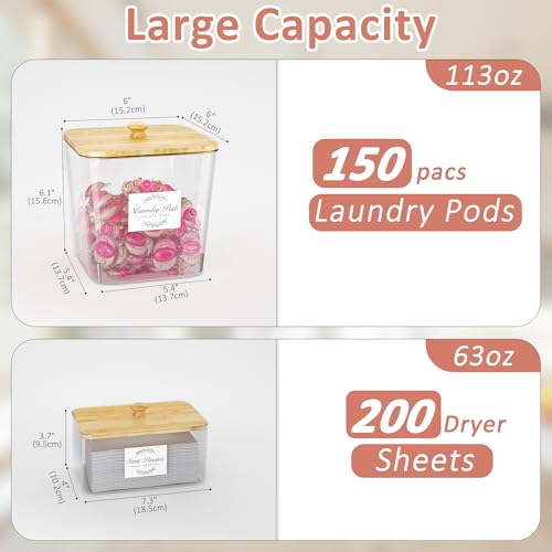 Vincona Laundry Room Organization and Storage, Laundry Pods Container and Dryer Sheet Holder with Bamboo Lids and Labels, Laundry Organizer with Scoops for Booster Beads, Powder, Pods, 4+1 Pack - size: 4+1 Pack