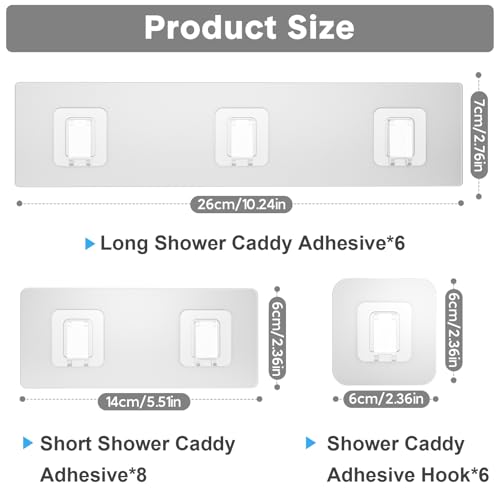 Lsnisni 20 Pack Shower Caddy Adhesive Replacement, Waterproof Shower Shelf Adhesive Strips, Strong Flat Hooks for Bathroom Storage Shelves and Kitchen Racks No Drilling, Clear - color: Transparent-20 Pack