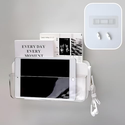 Adhesive Remote Control Holder Wall Mounted Phone Charging Holder Universal Controller Holder Wall Mount Storage Organizer Box No Drilling Home Office Desk (Bedside Shelf)