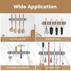 3PCS Broom Holder Wall Mount, No-Drilling Self-Adhesive Mop and Broom Storage Rack (4 Racks with 5 Hooks),Wall-Mounted Broom Hanger for Bathroom, Kitchen, Closet, Garage (Gray) - color: Gray