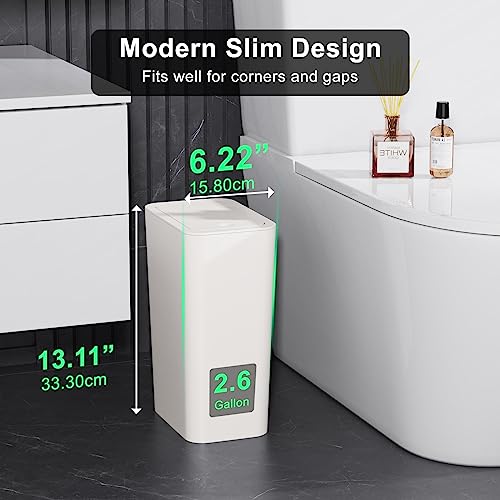 N. NETDOT 3 Pack 10L / 2.6 Gallon Small Trash Can with Lid, Bathroom Garbage Can with Pop-Up Lid, Waste Basket for Bathroom, Kitchen, Bedroom, Powder Room, Craft Room, Office, College (Off White) - color: Off White