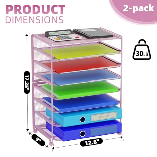 Simple Trending 2 Pack 8 Tier Letter Tray Paper - Mesh Desk File Organizer for Office School Desktop, Pink - color: 2 Pack 8 Tier Pink-Mesh Desk